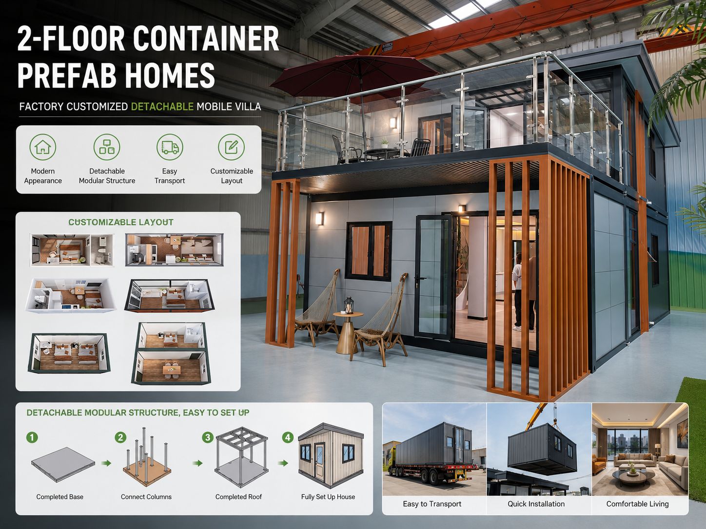 2-floor container prefab homes customized detachable mobile villa