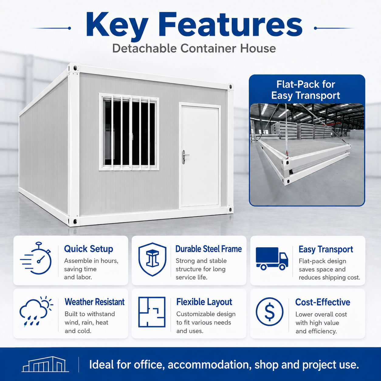 Detachable container house modular structure and factory production