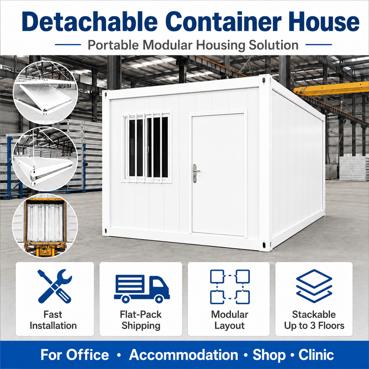 Detachable container house structure and installation process