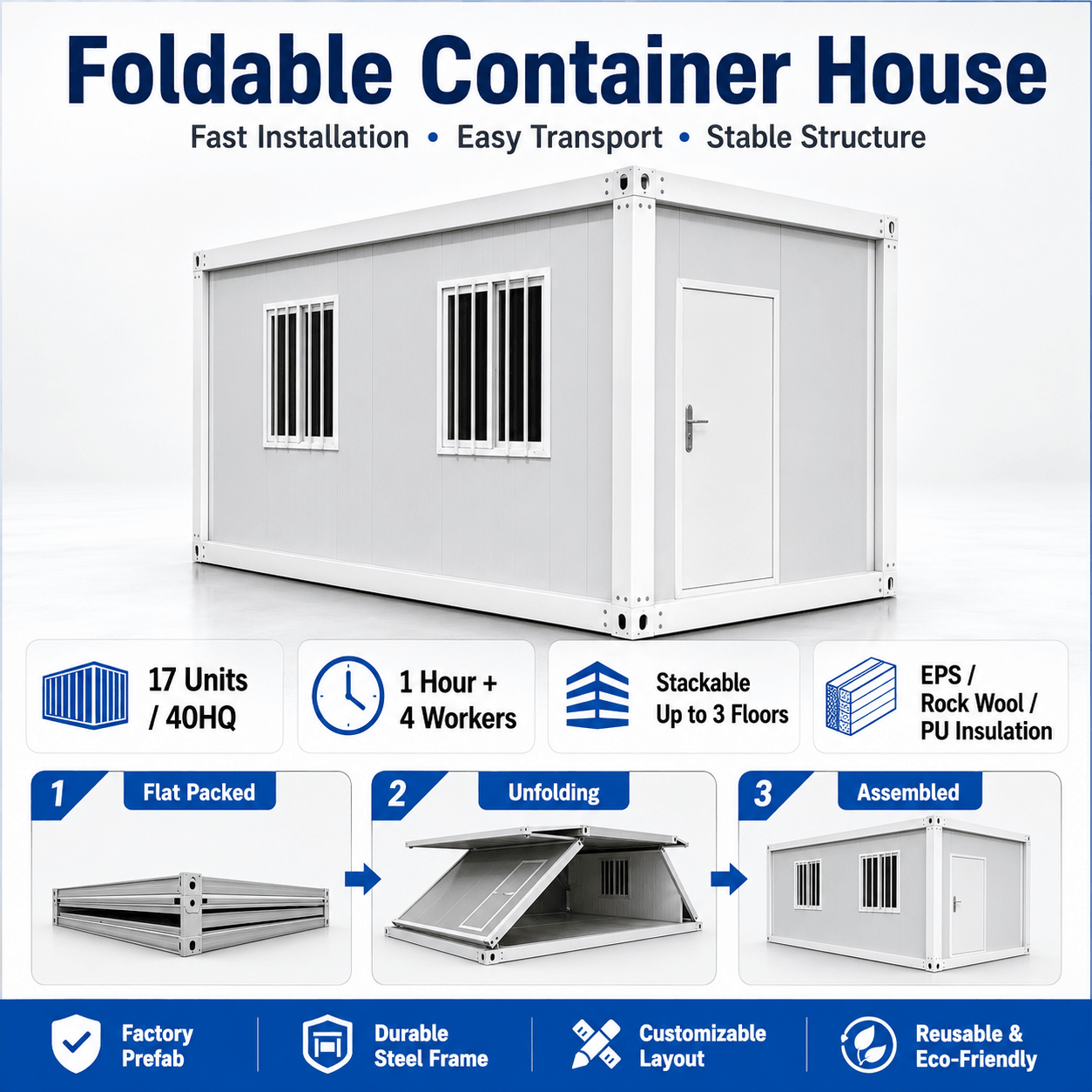 Bulk supply of foldable container houses for international projects
