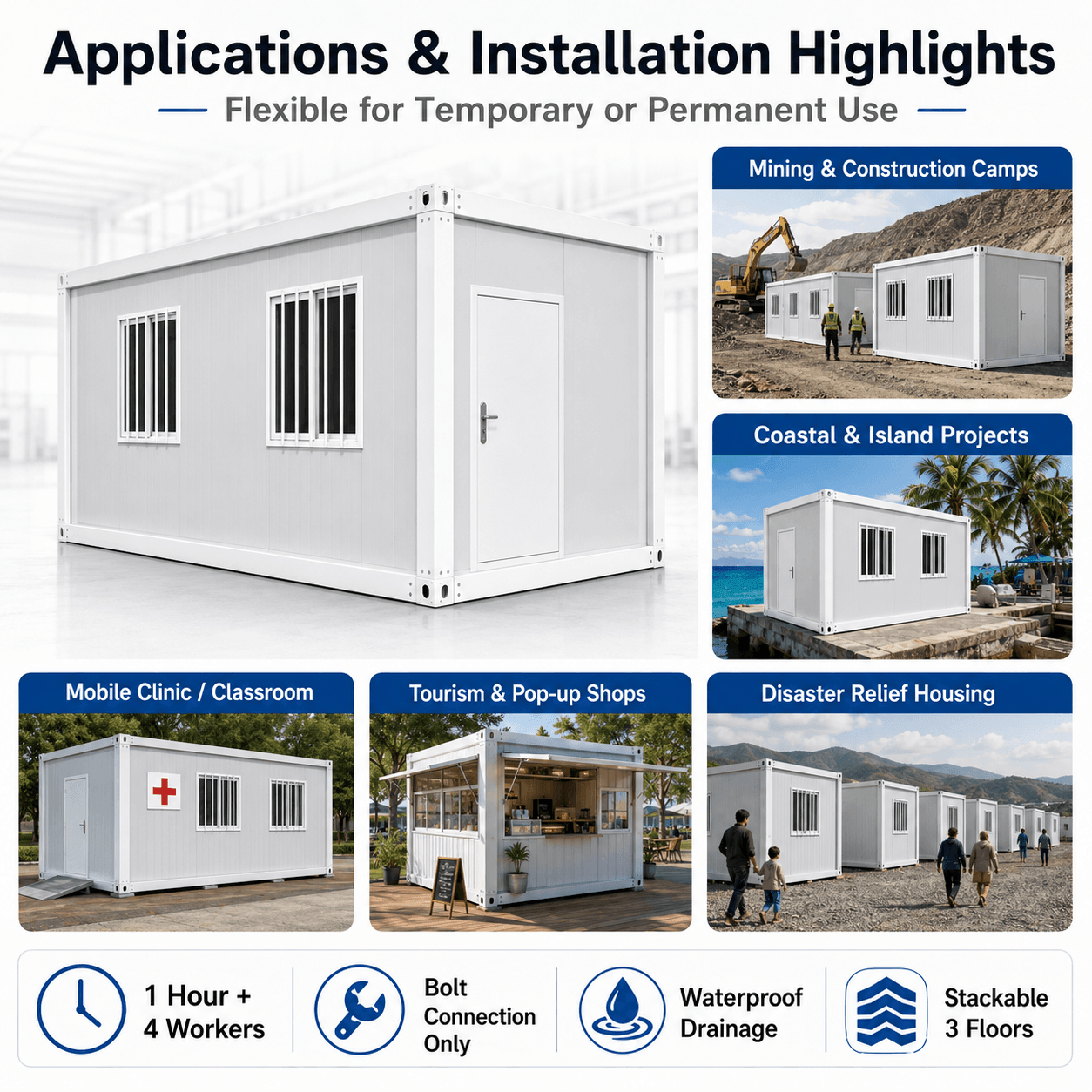 Foldable modular container home exterior and portable housing design