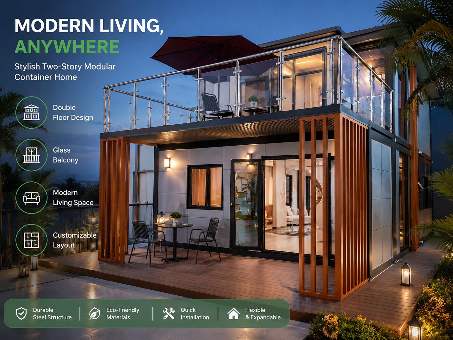Modern living applications for 2-floor container prefab homes