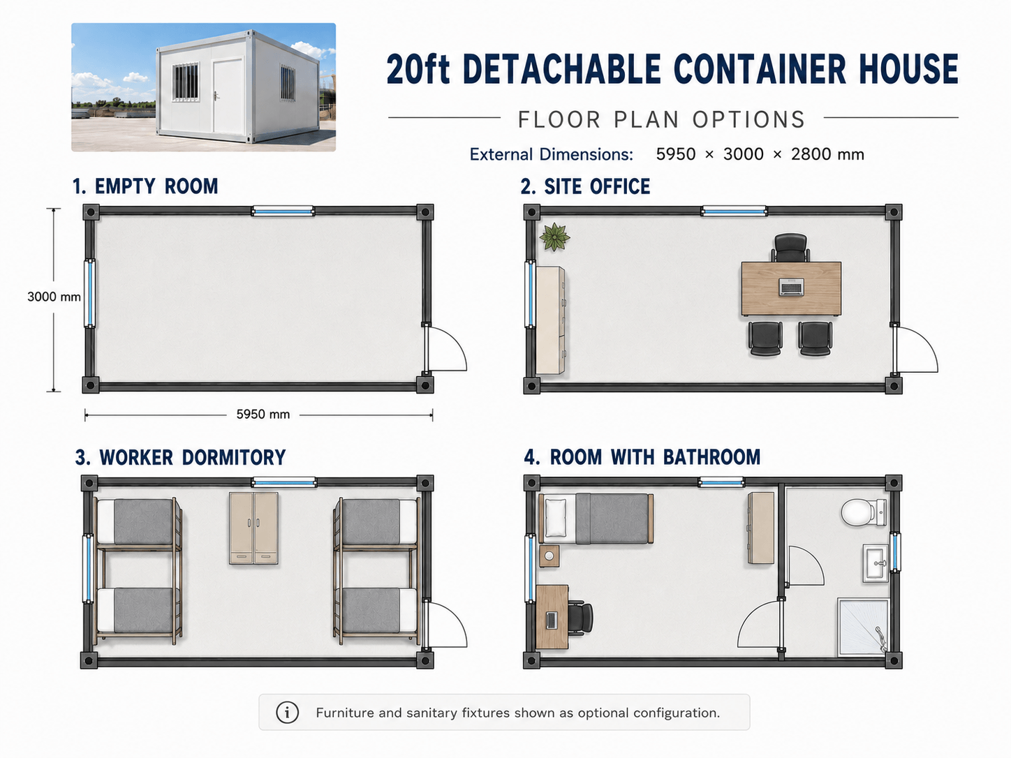 20ft detachable container house layout options