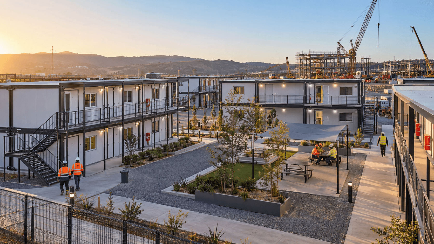 Modular container worker camp with multiple prefabricated accommodation units